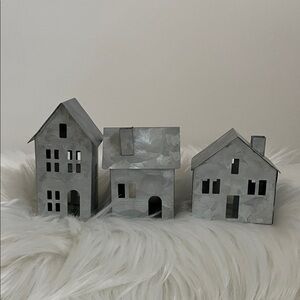 Set of Three Gray Galvanized Decorative Houses